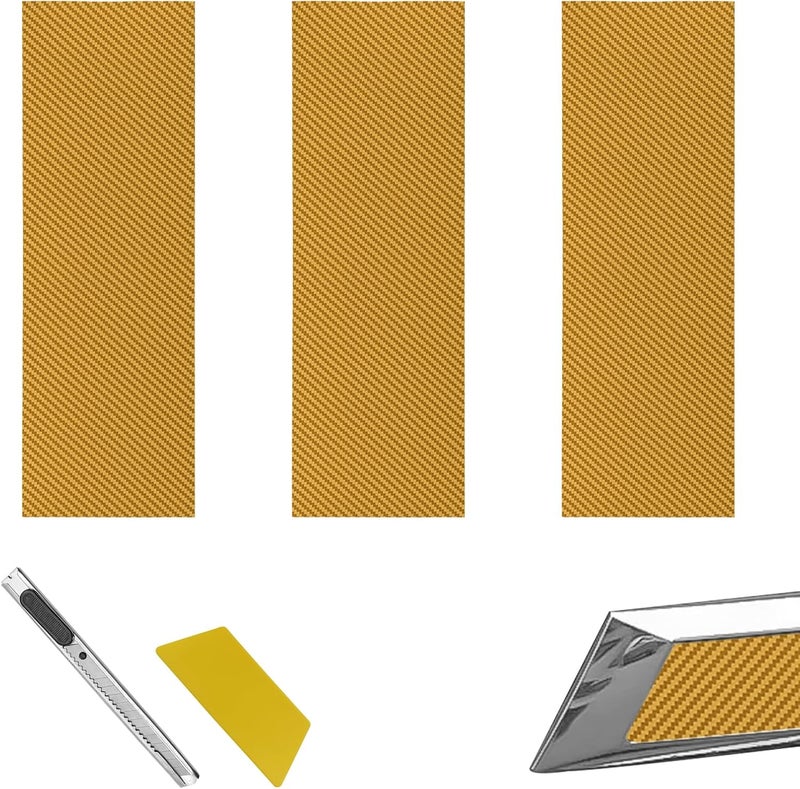 Pleoos 3PCS Emblem Wrap Kit Compatible with Bowtie Logo Wrap Stickers Compatible with Chevy, Cut Your-Own Emblem Overlay DIY Decals (Carbon Fibe Yellow) - Image 1